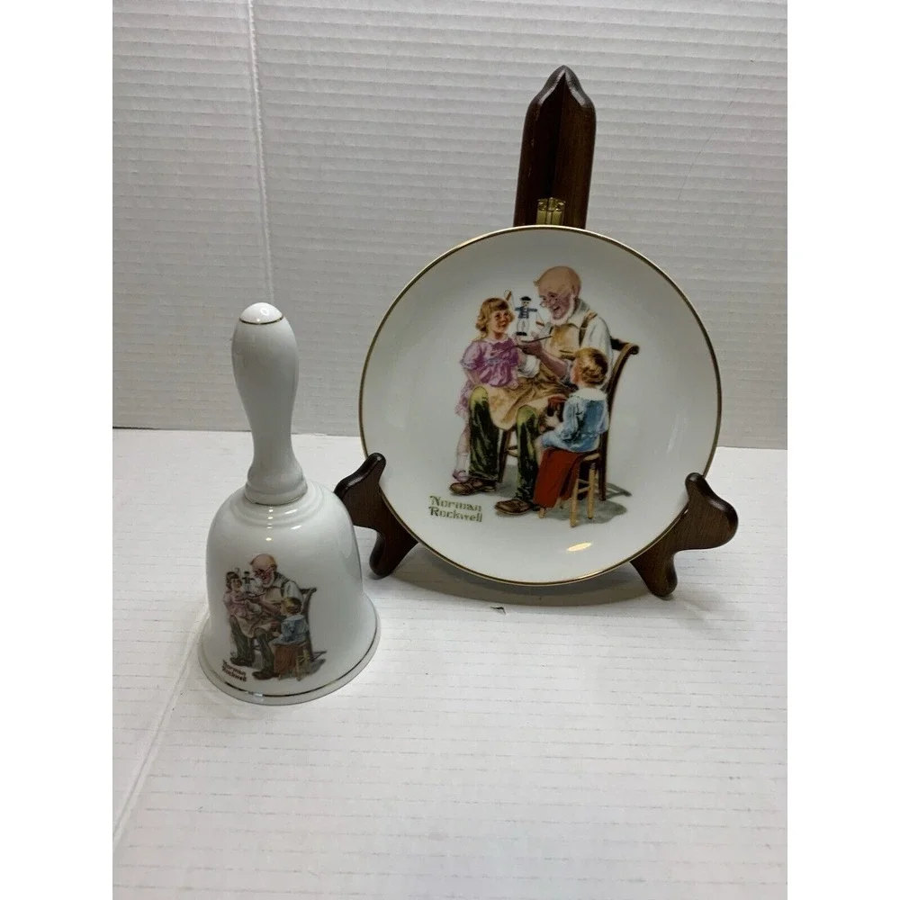 Vintage Norman Rockwell Plate & Bell‎ Bundle 